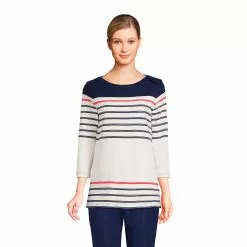 Lands' End Women's 3/4 Sleeve Heavyweight Jersey Boatneck Button Back Tunic
