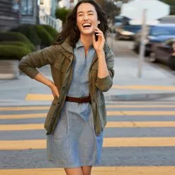 Lands' End Women's Cotton Poplin Sleeveless Split Neck Dress