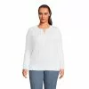 Lands' End Women's Plus Size Drifter Cotton Cable Lace Up Sweater Top