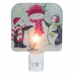Northlight 4 Inch Glass Snowman And Penguins Christmas Night Light