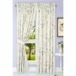 Ellis Curtains Ellis Curtain Abigail Floral 82"x63" Tailored Pair Tie Back Curtains