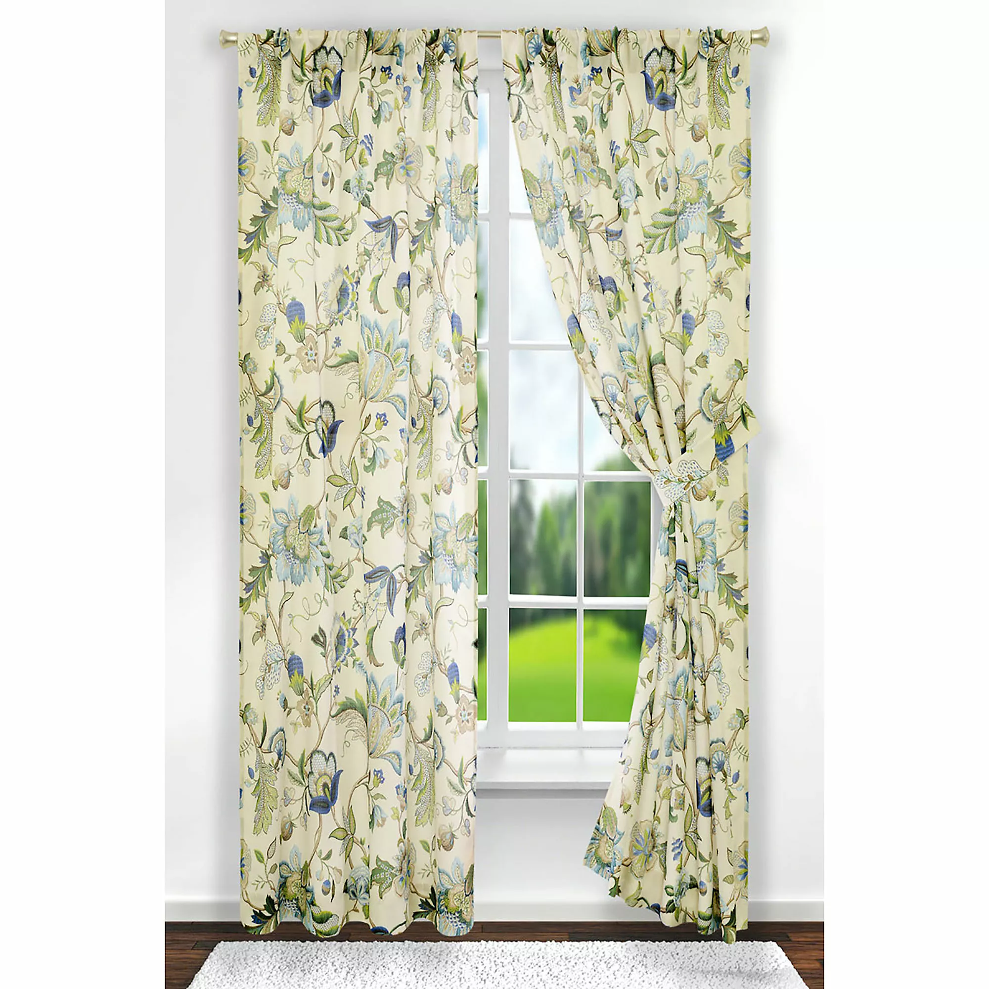 Ellis Curtains Ellis Curtain Brissac Floral 70"x63" Tailored Panel Tie Back Curtains