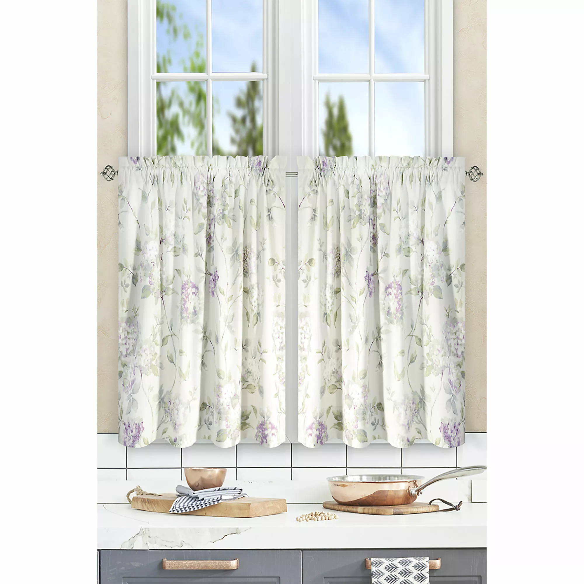 Ellis Curtains Ellis Curtain Abigail Floral 56"x24" Tailored Tiers