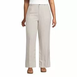 Lands' End Women's Plus Size High Rise Elastic Back Wide Leg Linen Pleated Pants