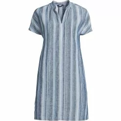 Lands' End Women's Plus Size Linen Dolman Sleeve Peasant Above Knee Dress