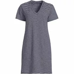 Lands' End Women's Slub Short Sleeve V Neck Above Knee T Shirt Dress
