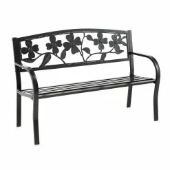 Evergreen Cast Iron Dogwood Floral Metal Garden Bench