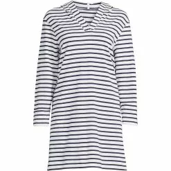 Lands' End Women's Plus Size Cotton Jersey Long Sleeve Hooded Swim Cover-up Dress