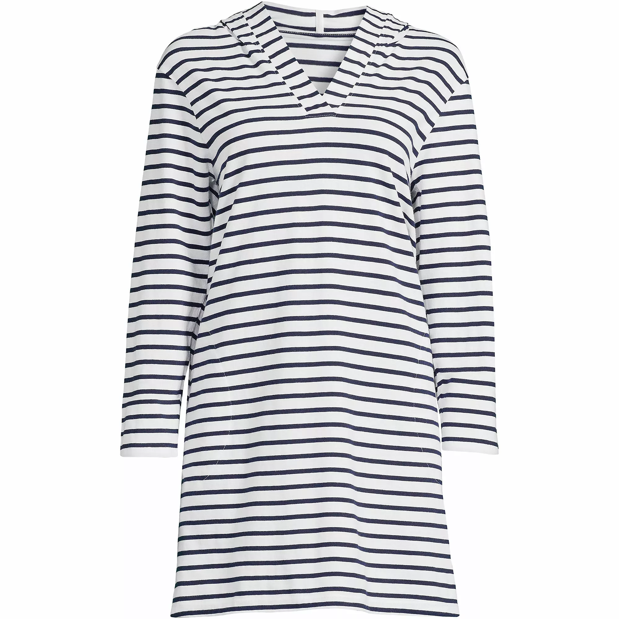 Lands' End Women's Plus Size Cotton Jersey Long Sleeve Hooded Swim Cover-up Dress