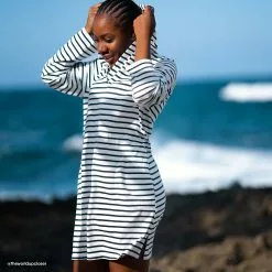 Lands' End Women's Cotton Jersey Long Sleeve Hooded Swim Cover-up Dress