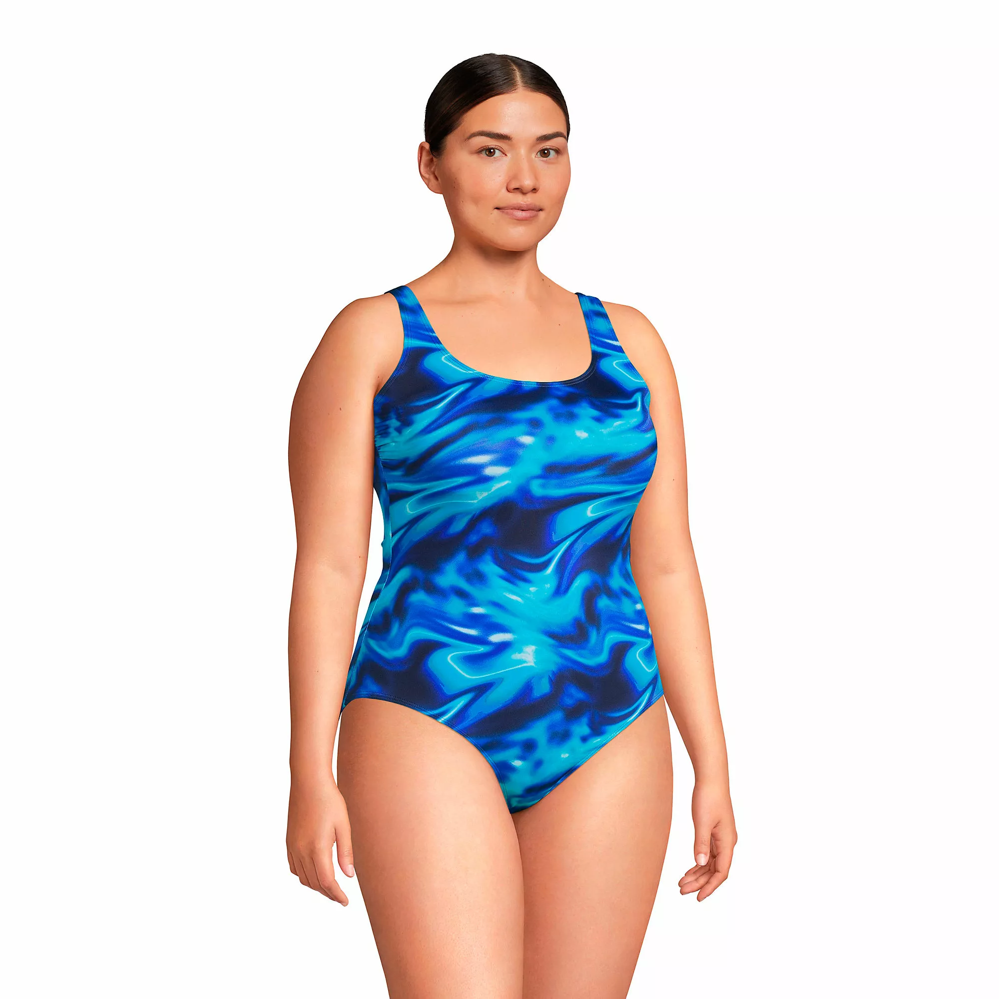 Lands' End Women's Plus Size Chlorine Resistant Scoop Neck High Leg Soft Cup Tugless Sporty One Piece Swimsuit - Image 4