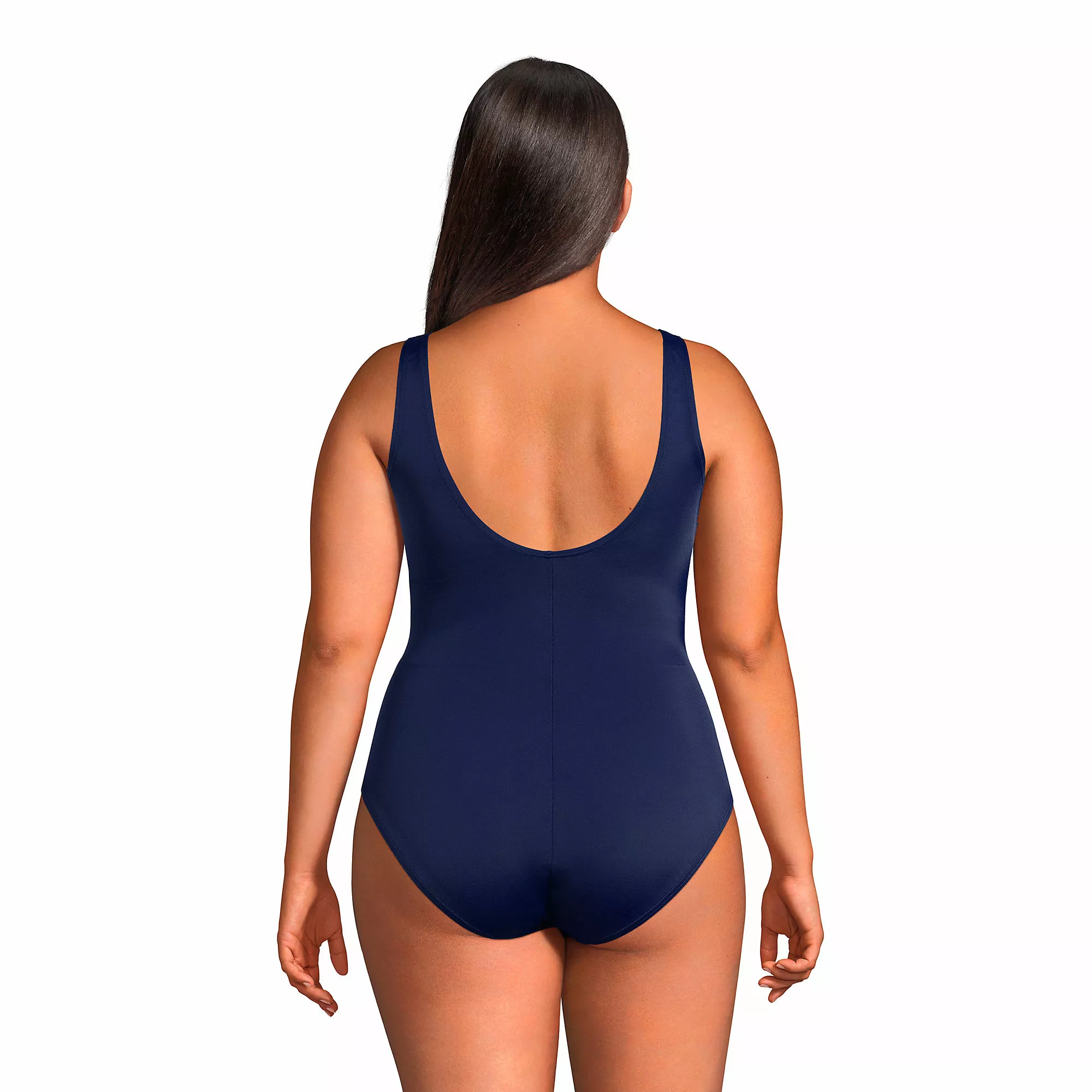 Lands' End Women's Plus Size Chlorine Resistant Scoop Neck High Leg Soft Cup Tugless Sporty One Piece Swimsuit - Image 2