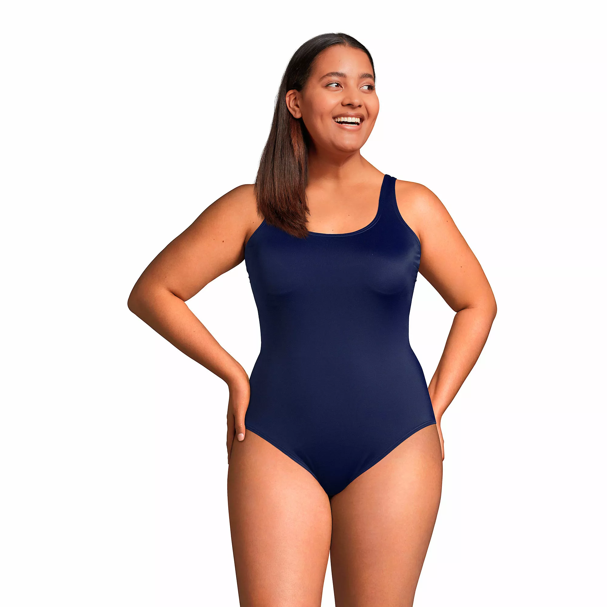 Lands' End Women's Plus Size Chlorine Resistant Scoop Neck High Leg Soft Cup Tugless Sporty One Piece Swimsuit - Image 3