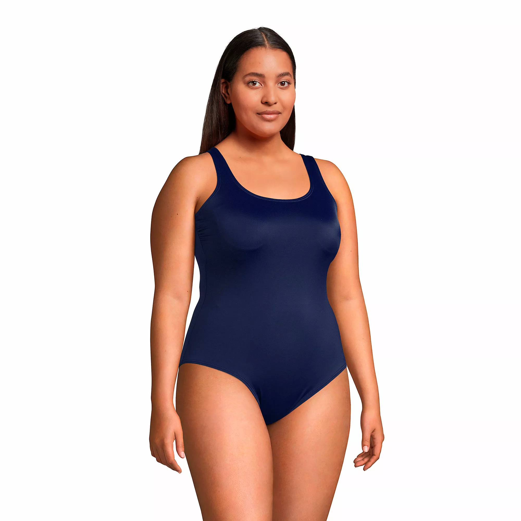 Lands' End Women's Plus Size Chlorine Resistant Scoop Neck High Leg Soft Cup Tugless Sporty One Piece Swimsuit - Image 4