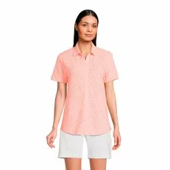 Lands' End Women's Knit Short Sleeve Eyelet Button Front Tunic