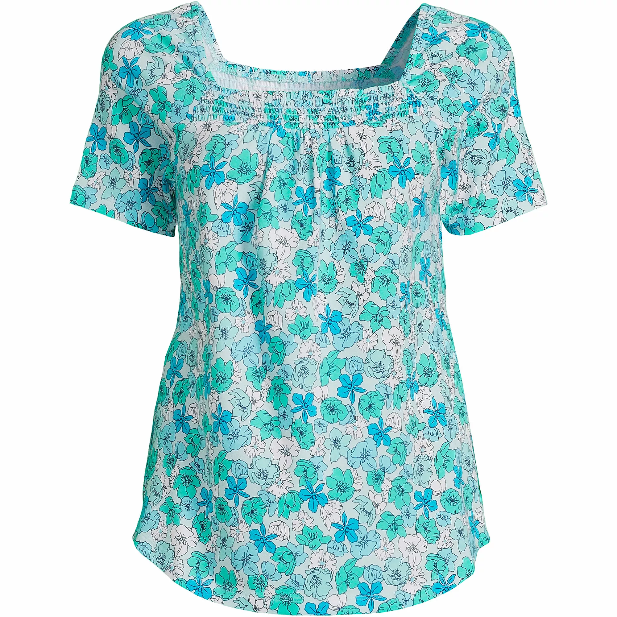 Lands' End Women's Plus Size Short Sleeve Light Weight Smocked Square Neck Top - Image 5