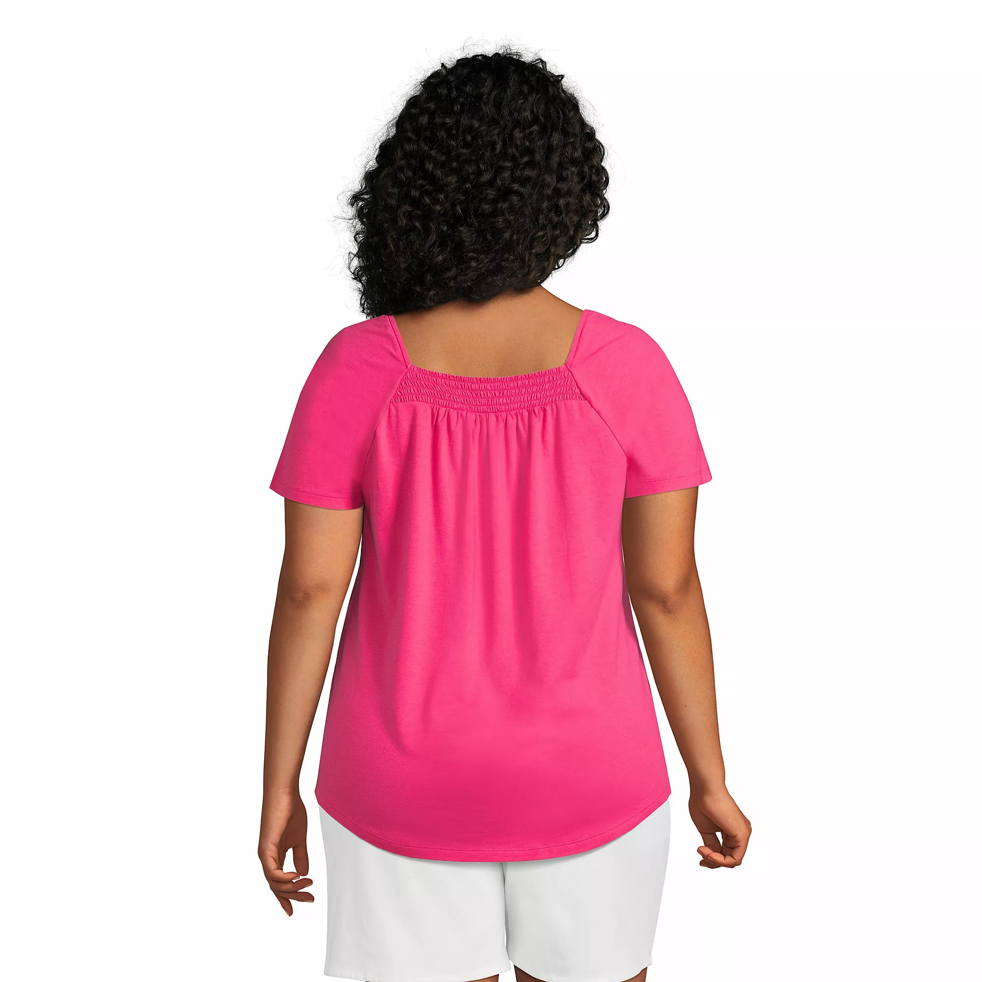 Lands' End Women's Plus Size Short Sleeve Light Weight Smocked Square Neck Top - Image 2