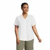 Lands' End Women's Plus Size Knit Short Sleeve Eyelet Button Front Tunic