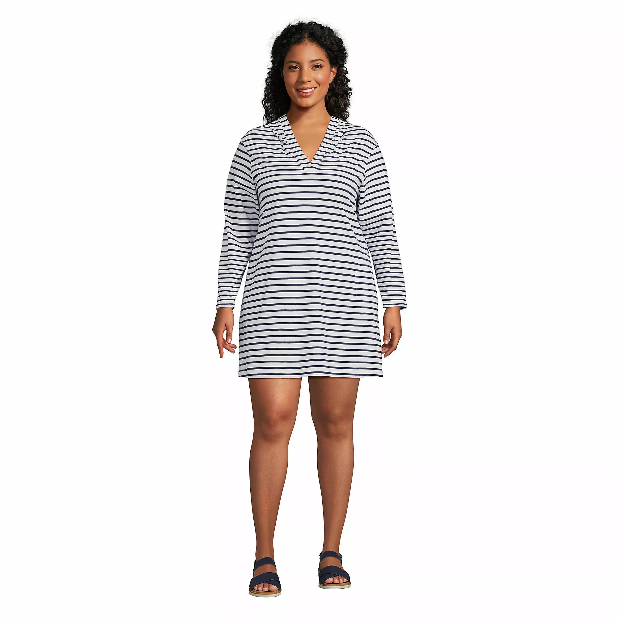 Lands' End Women's Plus Size Cotton Jersey Long Sleeve Hooded Swim Cover-up Dress - Image 3