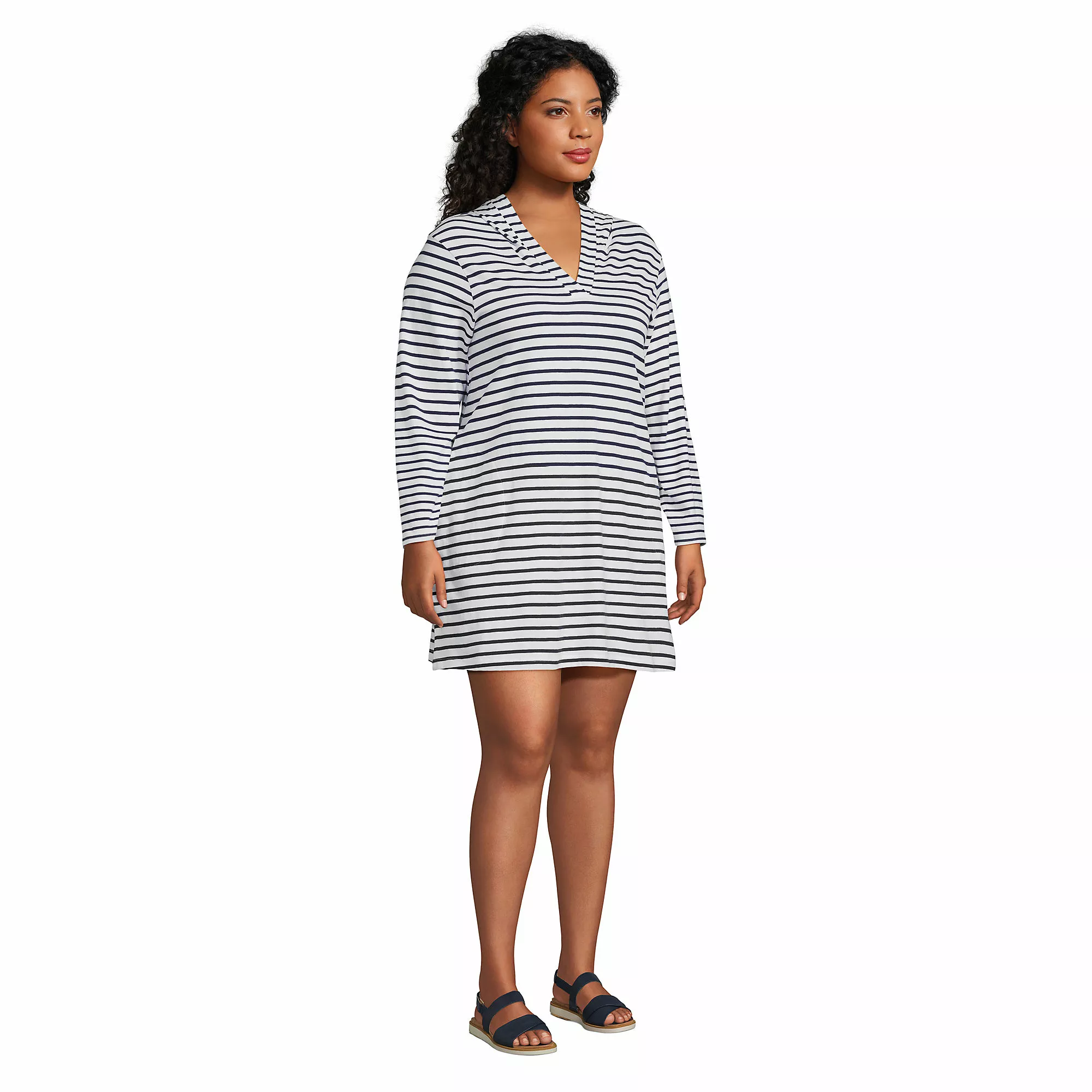 Lands' End Women's Plus Size Cotton Jersey Long Sleeve Hooded Swim Cover-up Dress - Image 4