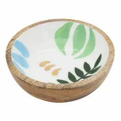 Saro Lifestyle Multi Color Leaves Design Enamel Wood Serving Bowl