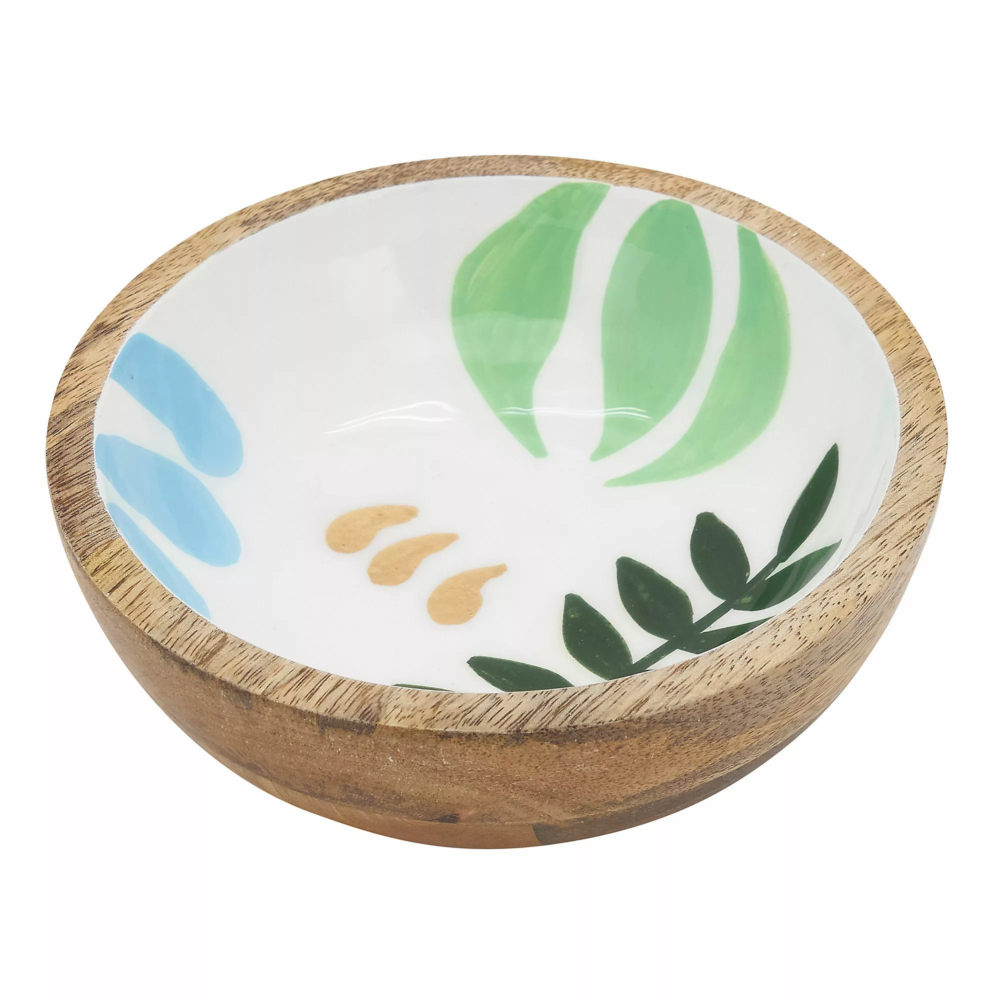 Saro Lifestyle Multi Color Leaves Design Enamel Wood Serving Bowl