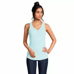Lands' End Women's 2x2 Rib Henley Tank Top