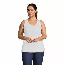 Lands' End Women's Plus Size 2x2 Rib Henley Tank Top
