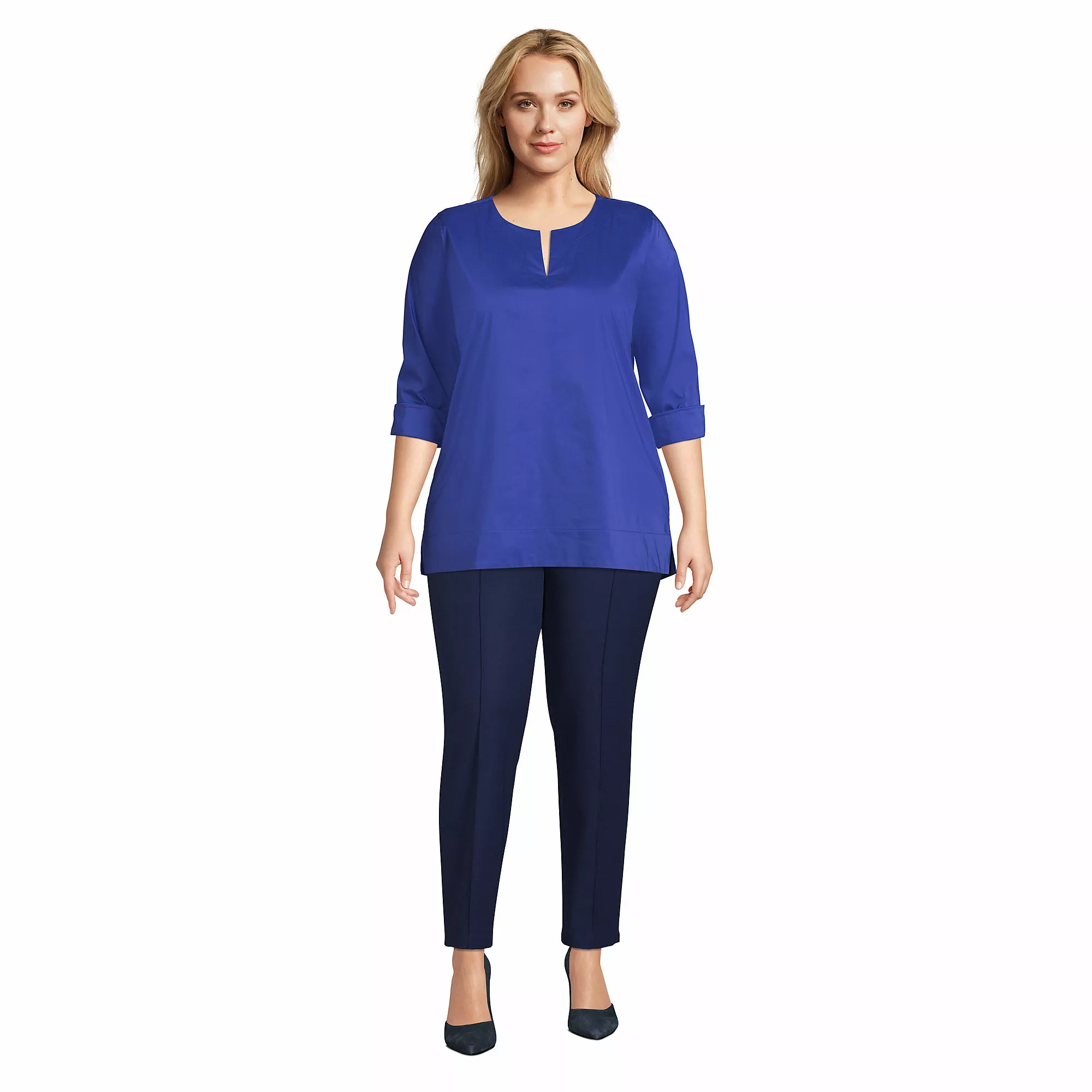 Lands' End Women's Plus Size Stretch Broadcloth Long Sleeve Split Neck Tunic - Image 4