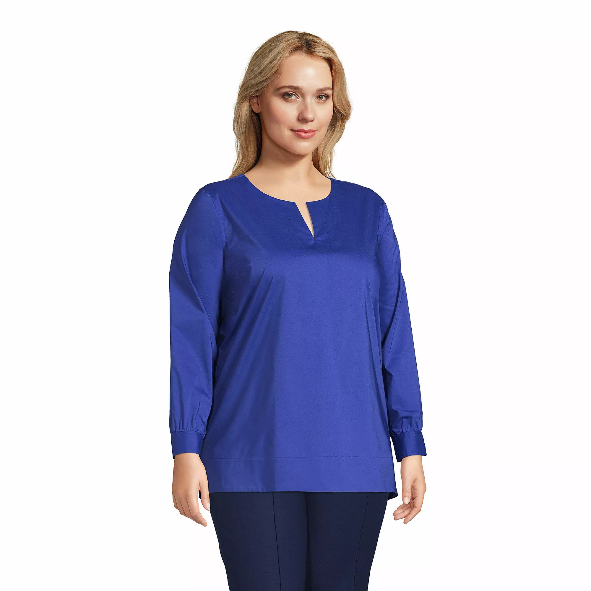 Lands' End Women's Plus Size Stretch Broadcloth Long Sleeve Split Neck Tunic - Image 3