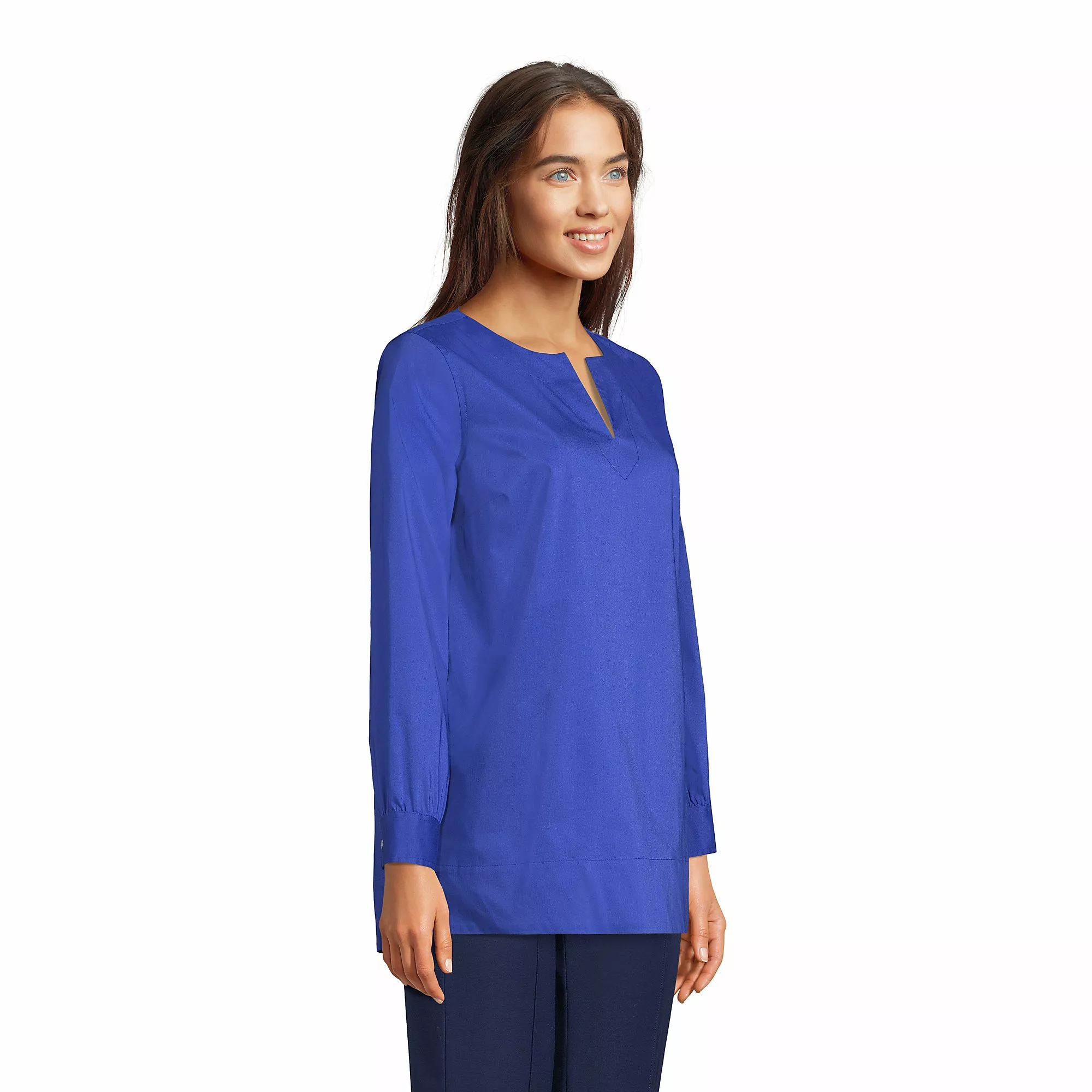 Lands' End Women's Stretch Broadcloth Long Sleeve Split Neck Tunic - Image 3