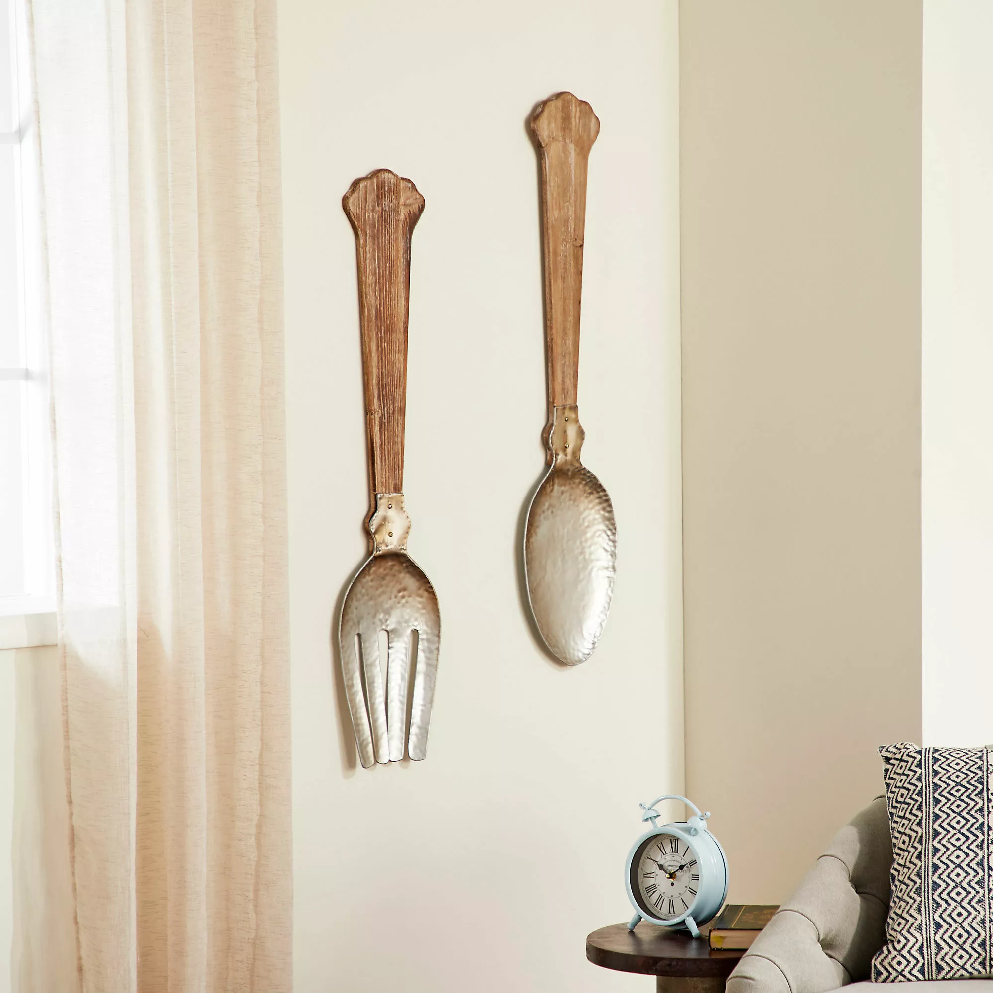 Baywater Living 2 Piece Farmhouse Fork And Spoon Utensil Pair Wall Decor - Image 3
