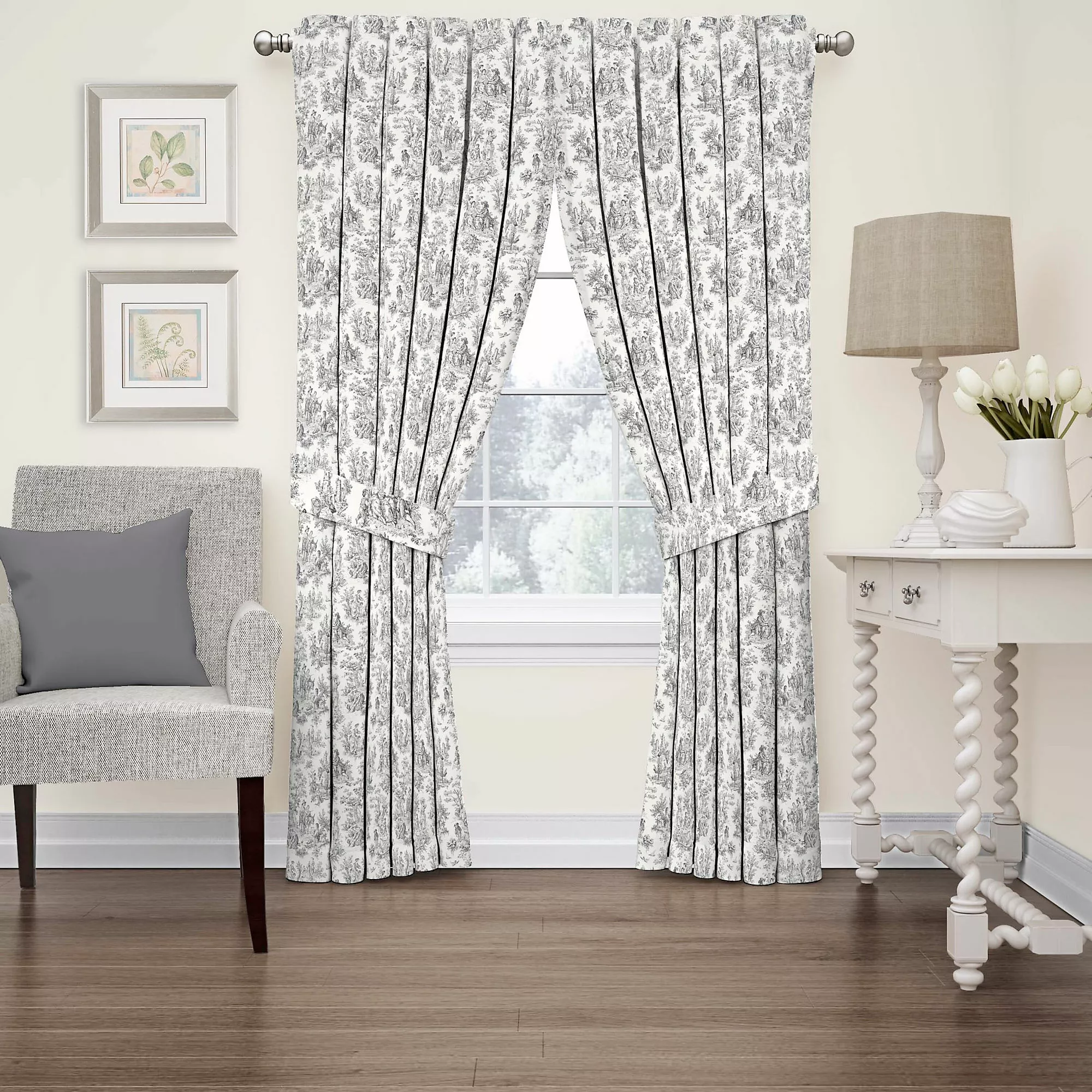 Waverly Charmed Life Toile Cotton Tie Back Window Curtains