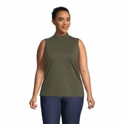 Lands' End Women's Plus Size Lightweight Jersey Sleeveless Mock