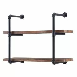 Danya B Two Tier Industrial Pipe Wall Shelf