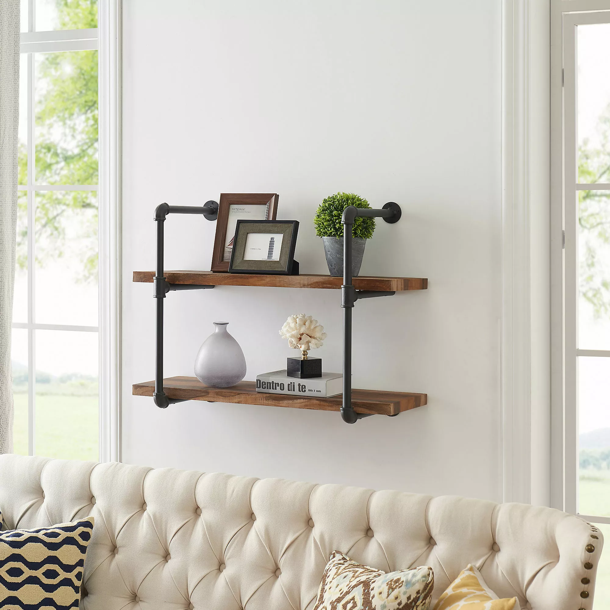 Danya B Two Tier Industrial Pipe Wall Shelf - Image 2