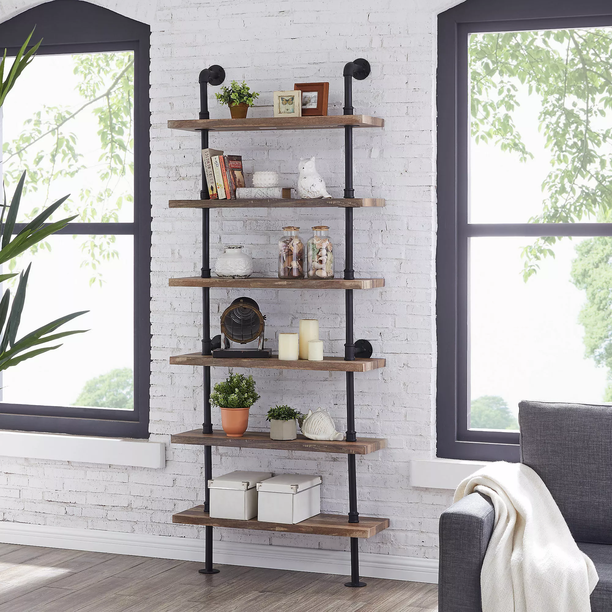 Danya B Modern Rustic Six Tier Industrial Pipe Wall Shelving Unit - Image 2