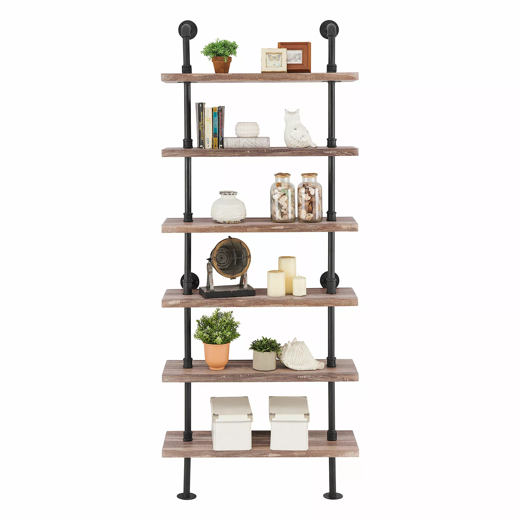 Danya B Modern Rustic Six Tier Industrial Pipe Wall Shelving Unit - Image 4
