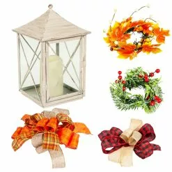 Evergreen LED Flameless Candle Lantern With Interchangeable Fall And Winter Decor