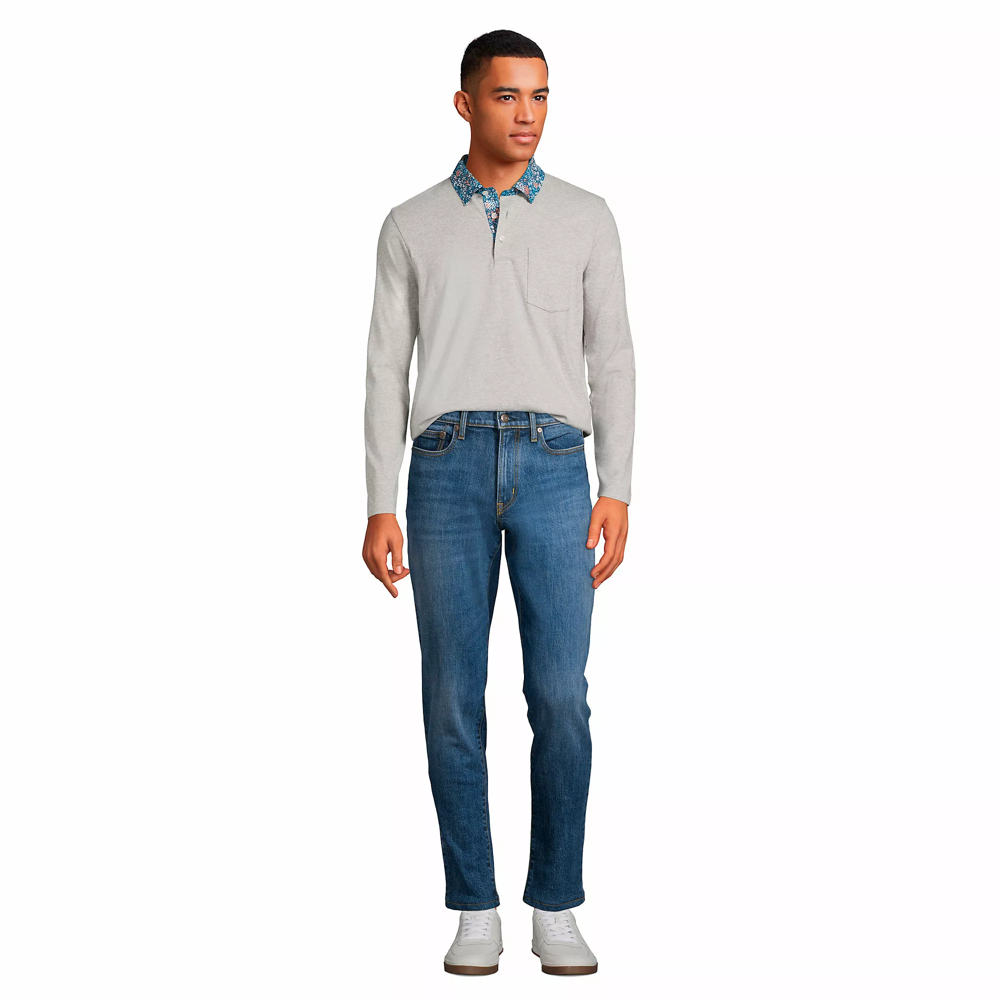 Lands' End Men's Super-T Long Sleeve Poplin Collar Pocket Polo Shirt - Image 4