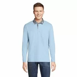 Lands' End Men's Super-T Long Sleeve Poplin Collar Pocket Polo Shirt
