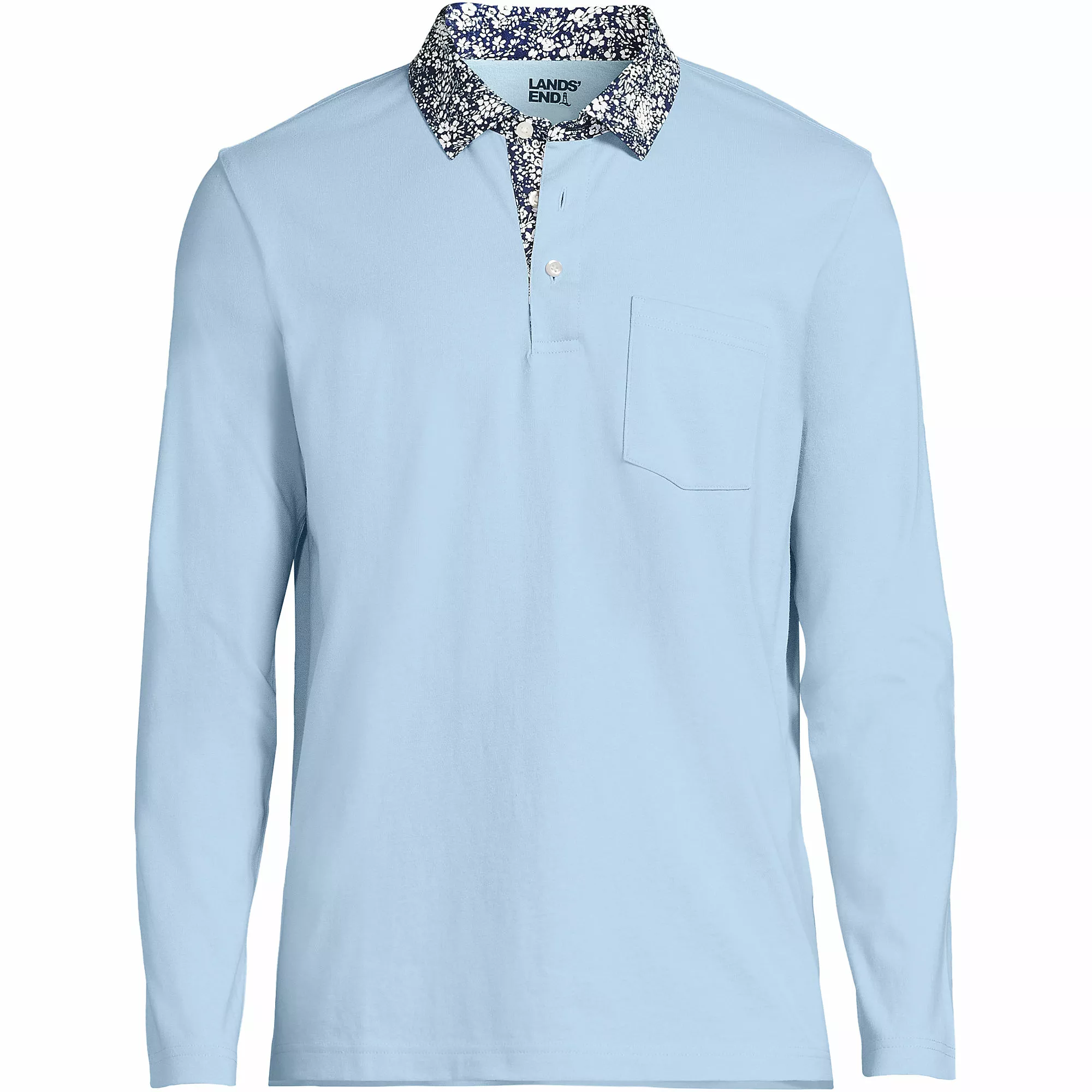 Lands' End Men's Super-T Long Sleeve Poplin Collar Pocket Polo Shirt - Image 5