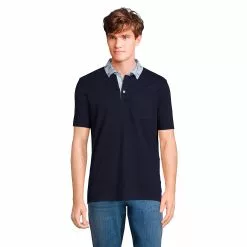 Lands' End Men's Super-T Short Sleeve Poplin Collar Pocket Polo