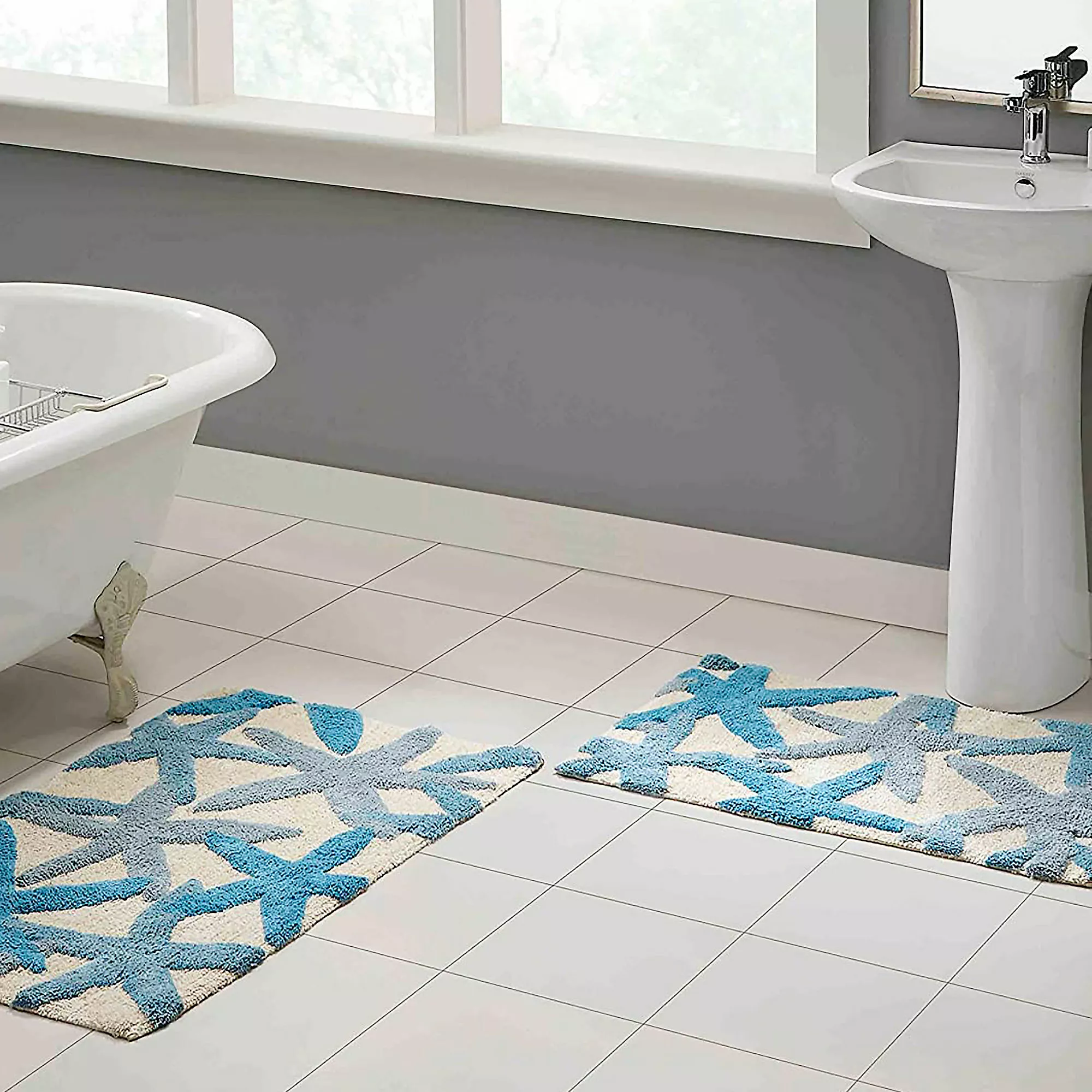 Chesapeake Ariel Star Pattern Cotton Anti Skid 2 Piece Bath Rug Set - Image 2