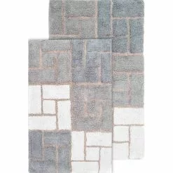 Chesapeake Berkeley Brick Pattern Cotton Anti Skid 2 Piece Bath Rug Set