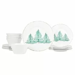 Vietri Lastra Holiday Trees 16 Piece Melamine Dinnerware Set