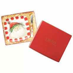 Vietri Old St Nick Christmas Square Appetizer Plate With Spreader In Gift Box