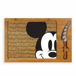 Picnic Time Mickey Mouse Icon Glass Top Cutting Board And Knife Set