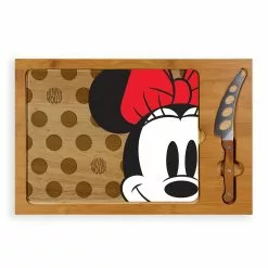 Picnic Time Minnie Mouse Icon Glass Top Cutting Board And Knife Set