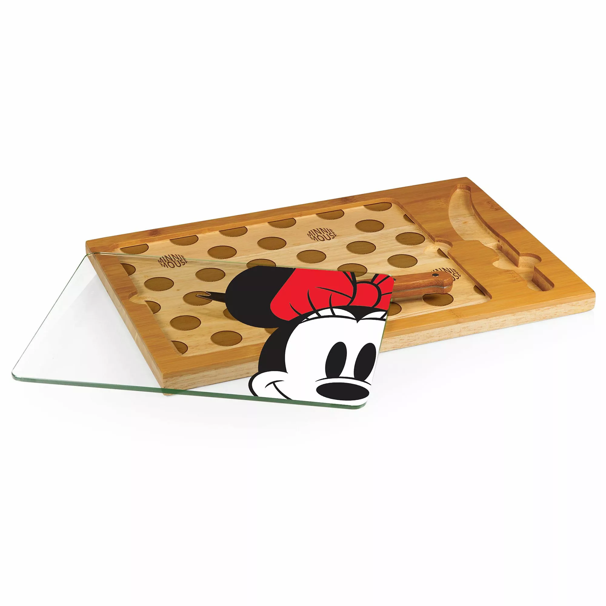 Picnic Time Minnie Mouse Icon Glass Top Cutting Board And Knife Set - Image 2